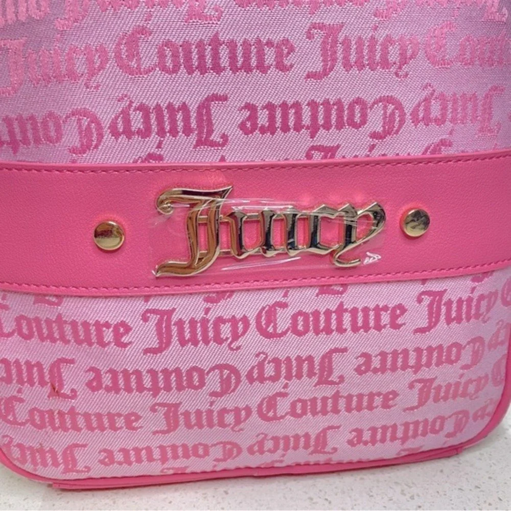 NEW Juicy Couture Pink‎ Monogram Jacquard Mini Backpack Gold Logo Y2K Barbiecore